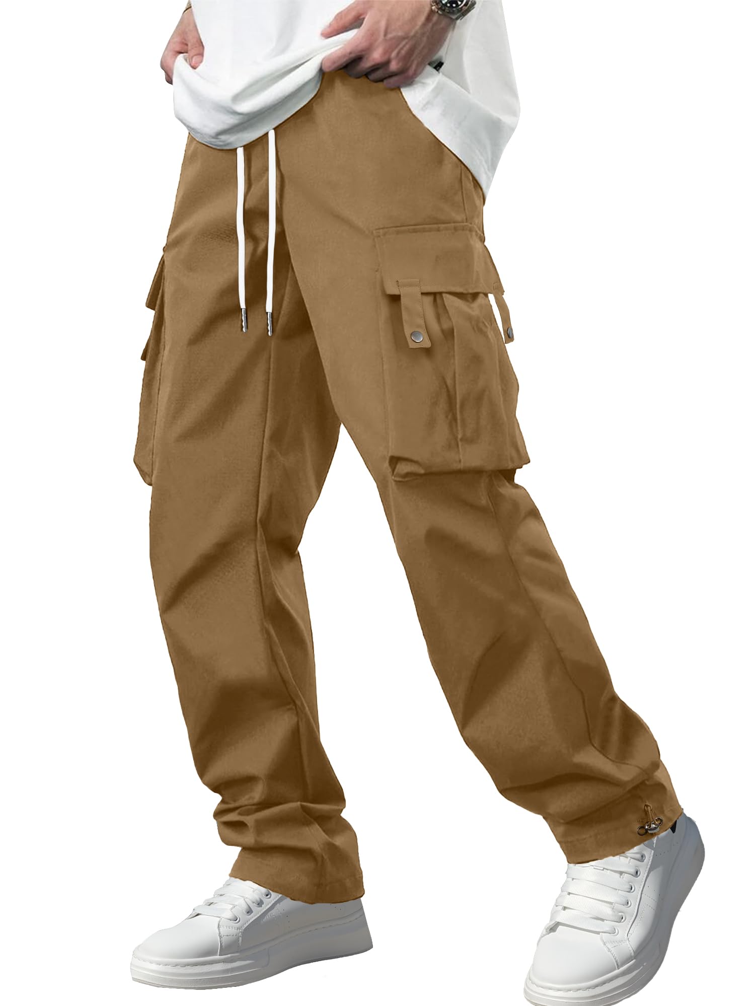 PLEPAN Men's Casual Cargo Pants with Drawstring