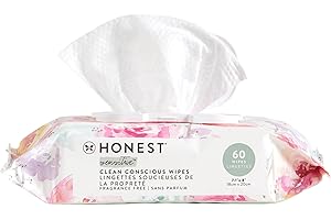 The Honest Company Clean Conscious Unscented Wipes | Over 99% Water, Compostable, Plant-Based, Baby Wipes | Hypoallergenic for Sensitive Skin, EWG Verified | Rose Blossom, 60 Count