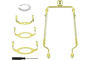 OMOBANU Lamp Shade Harp Holder Kits Adjustable 7" 8" 9" 10" fit for Standard 1/8 IP, E14, E26, E27 Lamp Harp Saddle with Lamps Finials, Screwdriver, Metal Lampshade Bracket Decorative Accessories - Gold