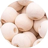 MJIYA Natural Wooden Beads, Round Beads Loose Beads Rustic Country Beads Suitable for DIY Jewelry Making, Home Decoration (10