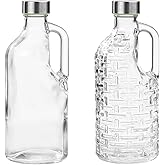 Fox Run Glass Bottle and Lid Set, Set of 2 Glass Pitchers with Stainless Steel Lids, 39 oz/1.15 Liter Capacity Each