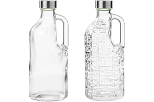 Fox Run Glass Bottle and Lid Set, Set of 2 Glass Pitchers with Stainless Steel Lids, 39 oz/1.15 Liter Capacity Each