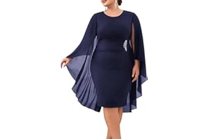 Hanna Nikole Womens Plus Size Chiffon Cape Dress Crew Neck Wedding Guest Dresses Ruched Bodycon Cocktail Pencil Dress
