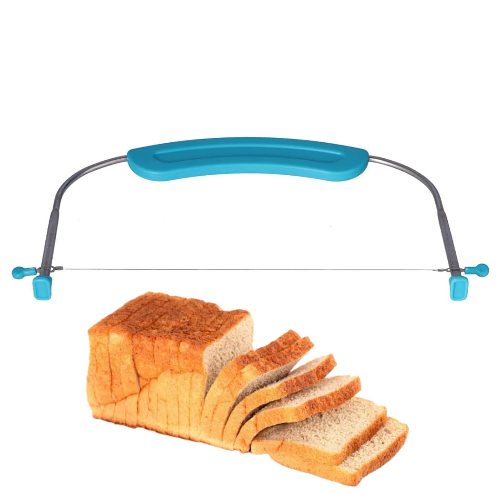 Cyrank Cake Cutter, Cake Leveler, Adjustable Cake Leveler for Leveling and Torting Stainless Steel Adjustable Wire Cake Cutter with Handle and Scale DIY Baking Tool for Kitchen 13.58 X 6.3inch (Blue)