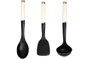 KitchenAid - Kitchen Utensil Bundle, Heat-Resistant Nylon Ladle, Short Turner & Basting Spoon, Safe for Nonstick Cookware, Ev