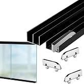 Heavy-Duty 5mm Glass Sliding Door Track - Black Aluminum Dual Channel Cabinet Slider Track with Silent Rollers Kit for Bookshelf, Display Case, Wardrobe &amp; Shower Door(80cm)
