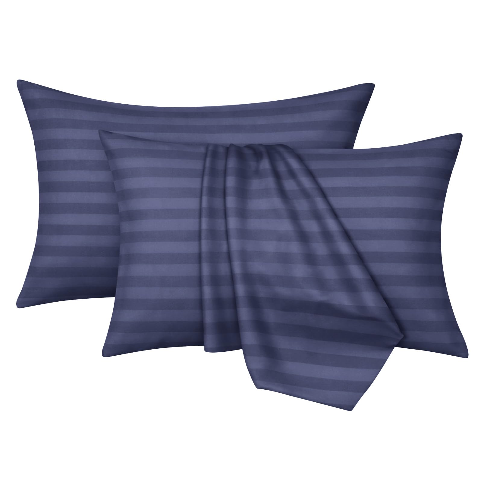 Moonlight Bedding Pillow Cases 2 Pack - Washed Blue Stripe 50x75cm Luxury Pillowcase Brushed Microfiber Hotel Quality Pillow Cover - Super Soft and Breathable Pillow Case