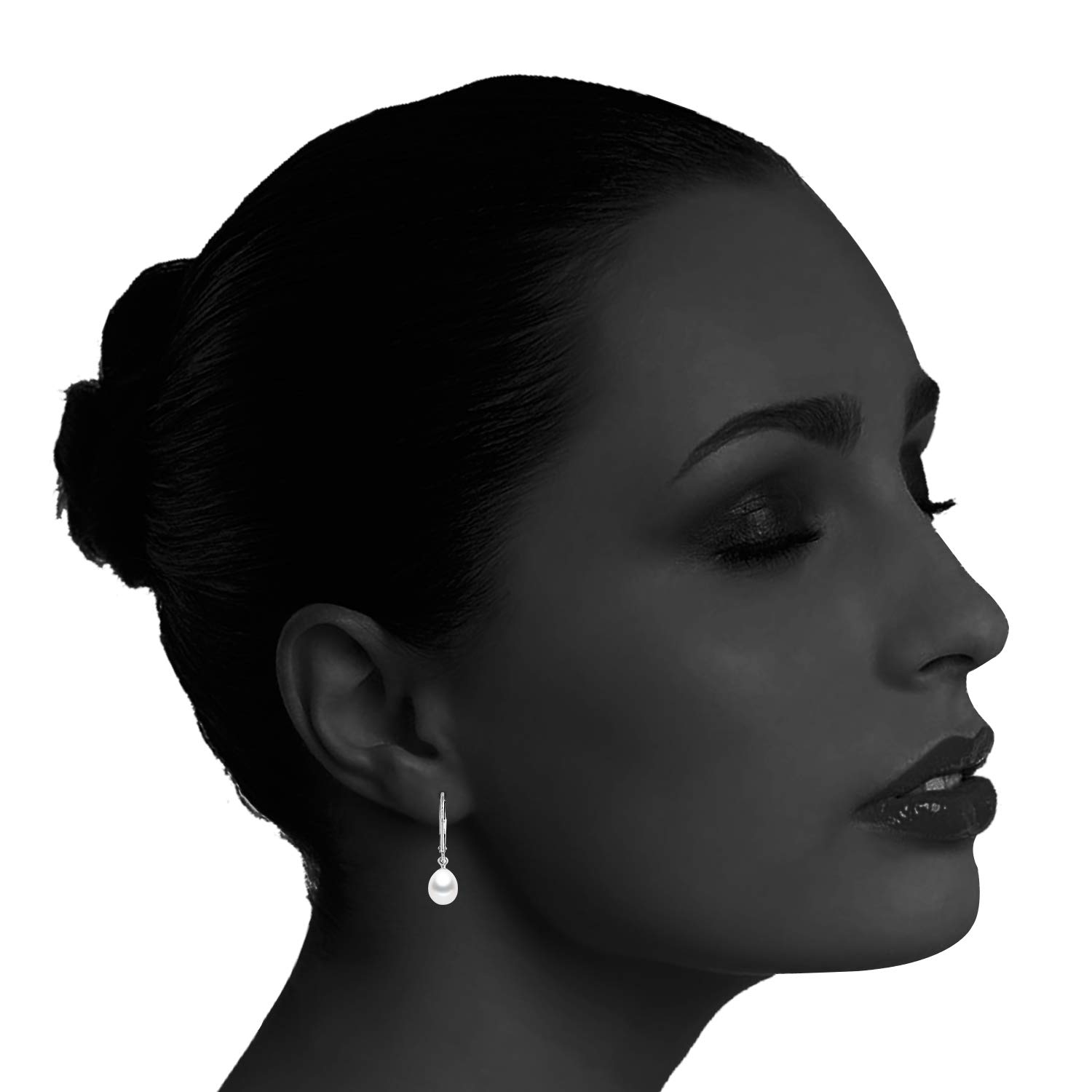 Sterling Silver 6-6.5mm Teardrop White Freshwater Cultured Pearl Leverback Dangle Earrings - AAA Quality