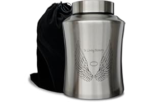 CHIEMOT Up to 160 lbs Large Cremation Urns for Adult Human Ashes, Angel Wings in Loving Memory Decorative Funeral Burial Urn for Male Female Ashes with Velvet Bag(Silver)