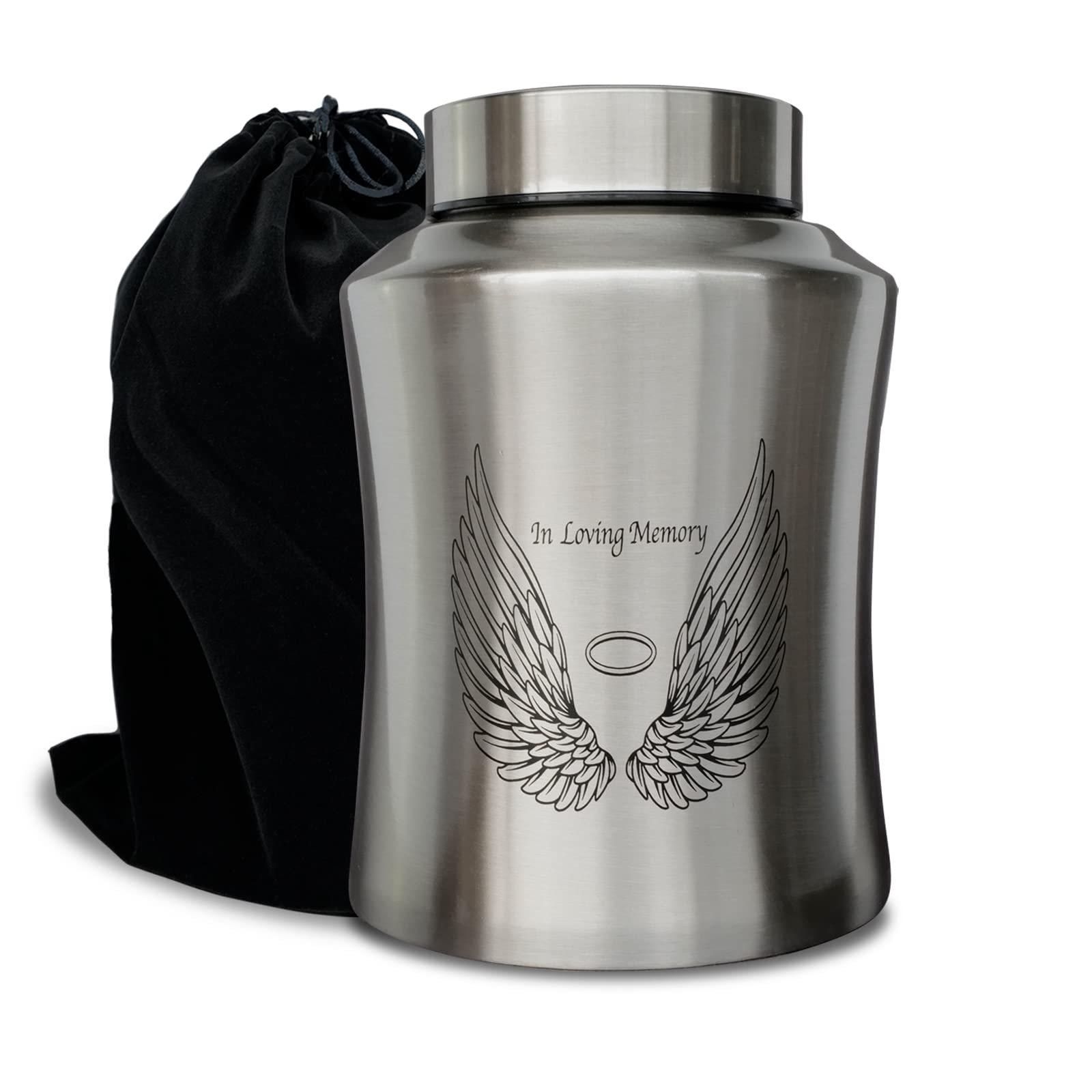 Up to 160 lbs Large Cremation Urns for Adult Human Ashes, Angel Wings in Loving Memory Decorative Funeral Burial Urn for Male Female Ashes with Velvet Bag(Silver) — image 1