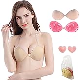 Kelivy Adhesive Bra Push up, Sticky Strapless Bras for Women Dress Backless Invisible with Detachable Strap Nipple Covers