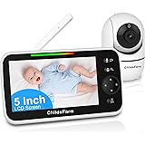 ChildsFarm Baby Monitor with Camera and Audio, 5 Inch Remote Pan-Tilt-Zoom Video Baby Monitor, No WiFi, Night Vision, 2-Way T