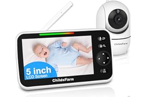 ChildsFarm Baby Monitor with Camera and Audio, 5 Inch Remote Pan-Tilt-Zoom Video Baby Monitor, No WiFi, Night Vision, 2-Way Talk, Temperature, 1000ft, 3500mAH, Gift Ideas