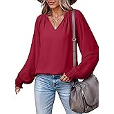 Dokotoo Womens Blouses Dressy Casual Flowy Boho Tops V Neck Long Sleeve Shirts