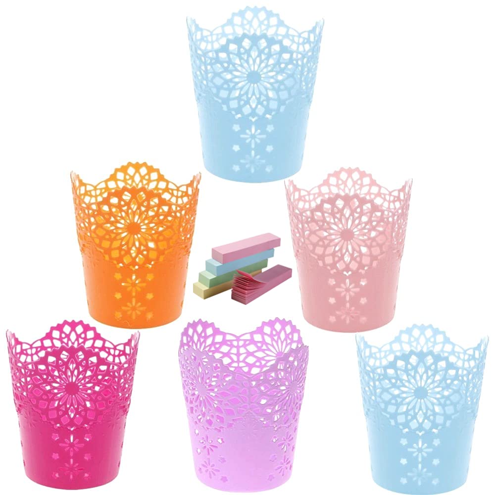 Voarge 6 Pcs Different Pencil Cup Pen Holder Ruler Organizer, Pencil Pot Pencil Cup Makeup Brush Desk Tidy Organizers with 400 PCS Sticky Notes for Office School Home Supplies, Color random