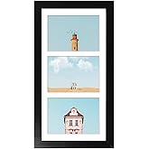 Golden State Art, 7x14 Black Photo Wood Collage Frame with Mat displays (3) 4"x6" Pictures