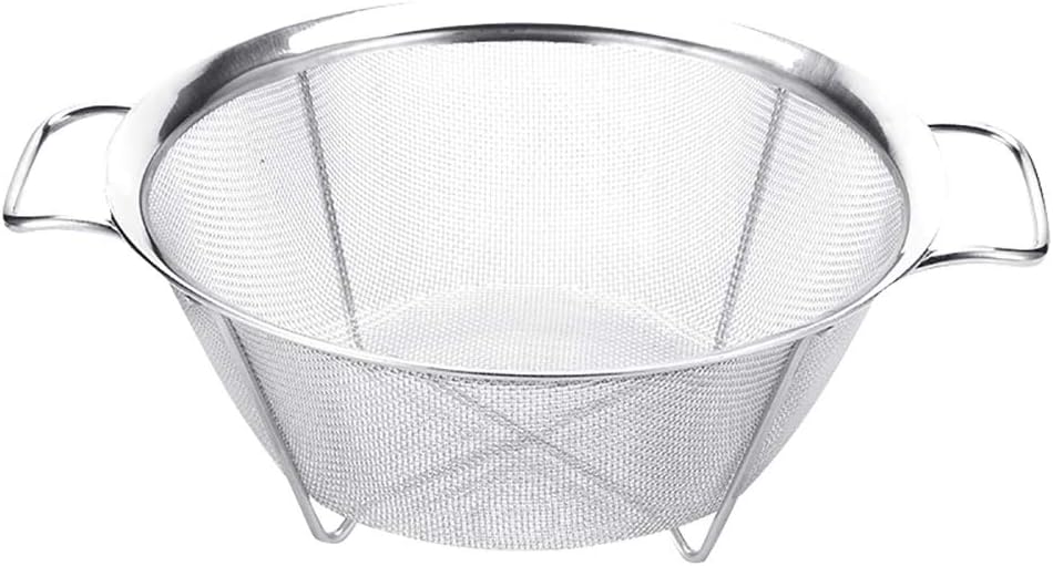 HUAhuako Mesh Strainer, Stainless Steel Kitchen Fine Mesh Washing Rice Strainer Basket with a Wide Rim, Fruits Vegetable Sieve Colander Silver 20cm
