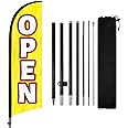 Open Feather Flag, Open Flag for Business with Pole and Ground Stake, 8FT Open Signs Swooper Flag Advertisng Feather Banner for Outside Businesses