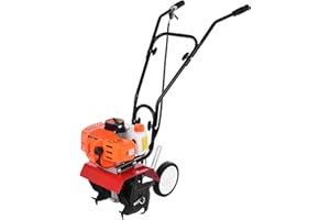 cdar 52cc Garden Mini Tiller, 2 Stroke 9000RPM Petrol Cultivator,3HP/1.65kW 1.2L Fuel Tank 6-inch Working Depth 7.9-inch Till