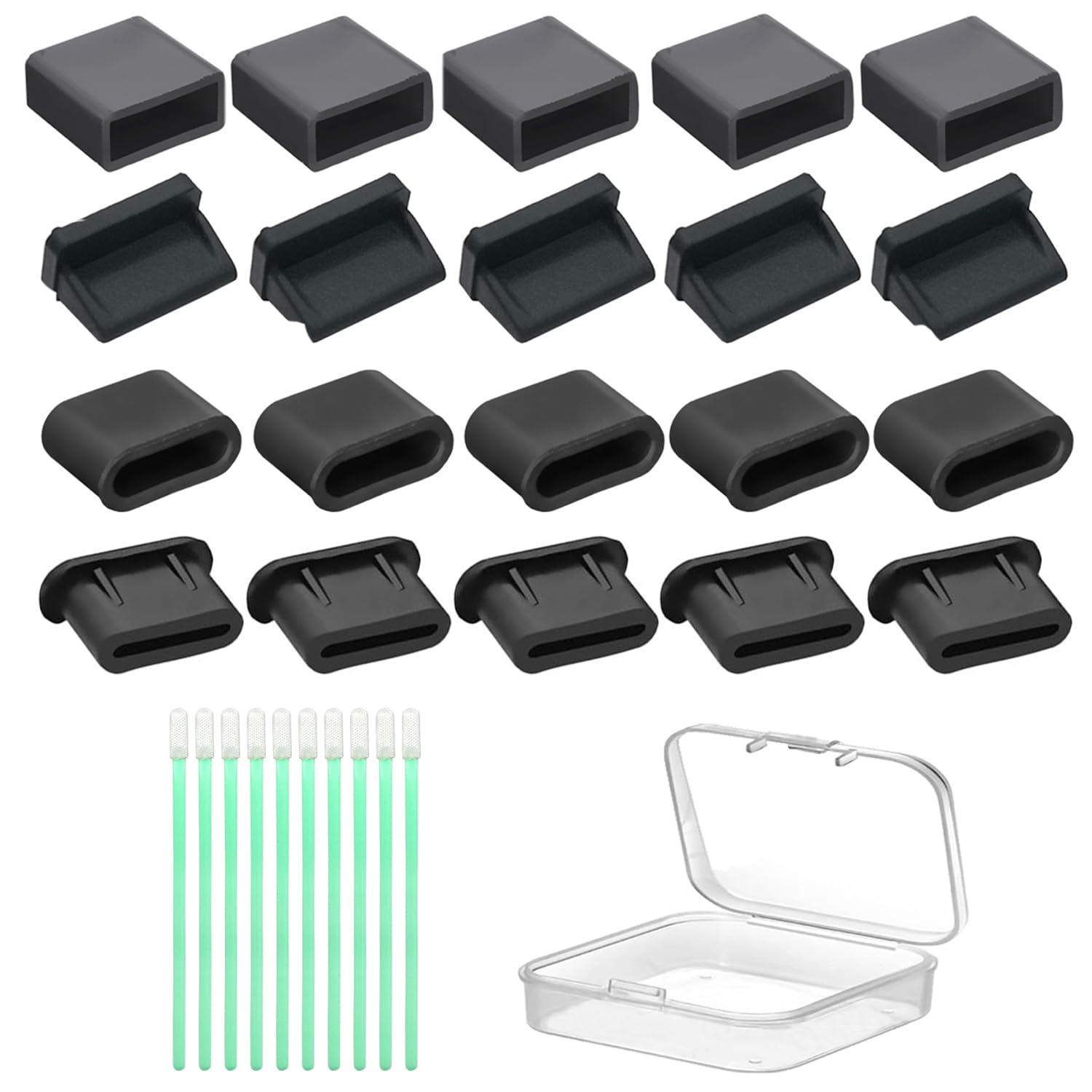 USB C Dust Plug, USB Anti Dust Cover Plugs, USB C Plug Cover, USB Dust Cover Port Plugs, Silicone USB Cap Port Stopper for USB C, USB A, USB Ports Protecor Kit with Cleaning Foam Swabs (30PCS)