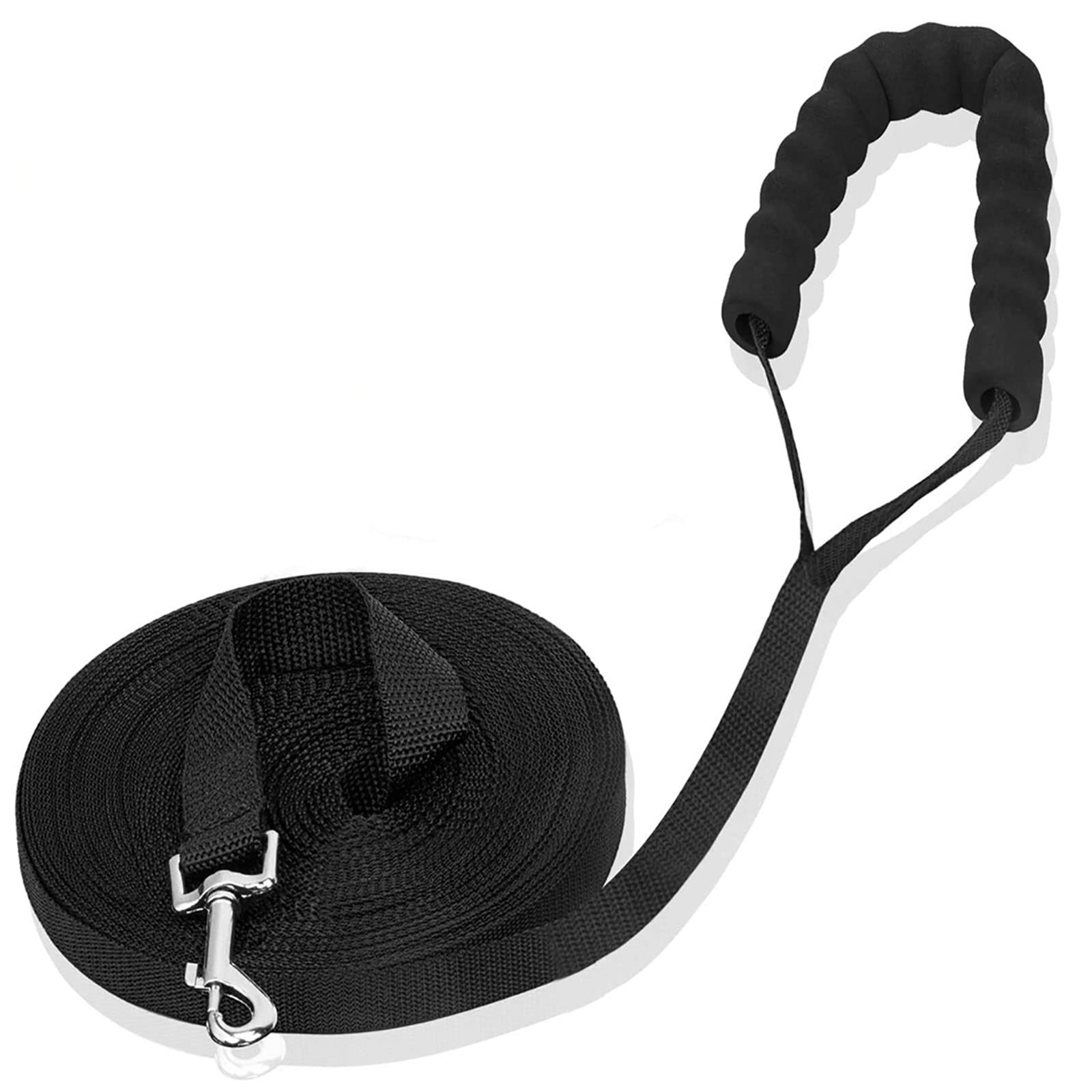 RUNEAY 30m Training Lead for Small Medium Large Dogs with Padded Handle - Long Line for Recall Training (Black)