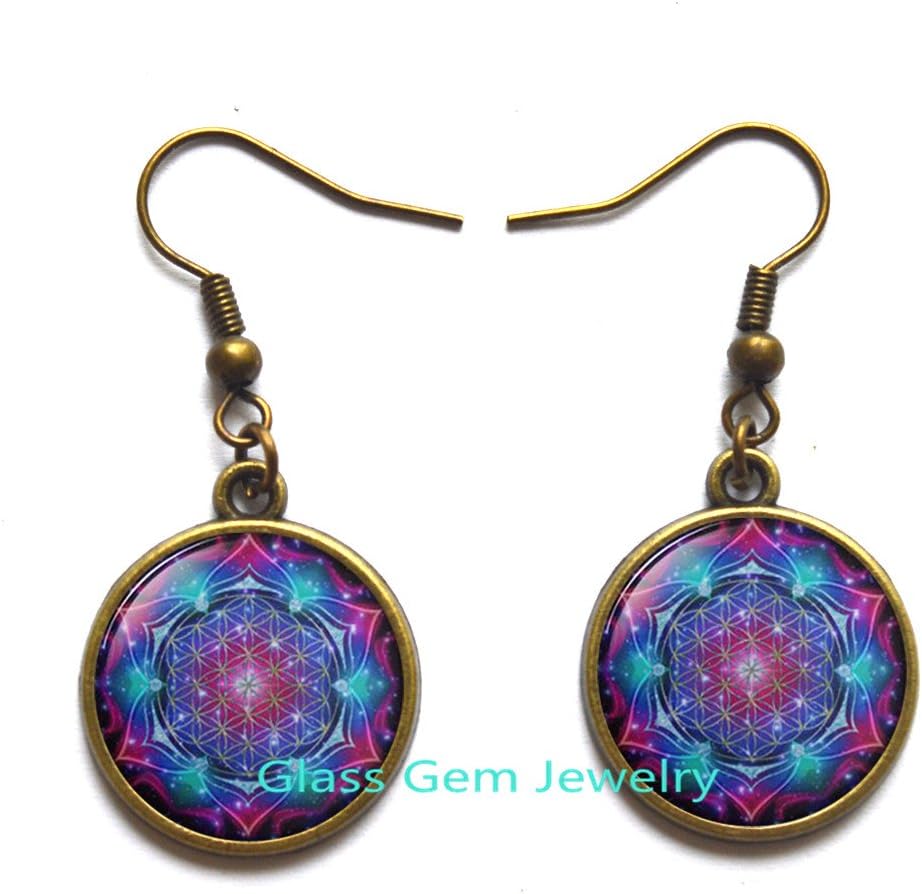 Flower Of Life Sacred Geometry Mandala Yoga Earrings - Handmade - Charming，Q0172