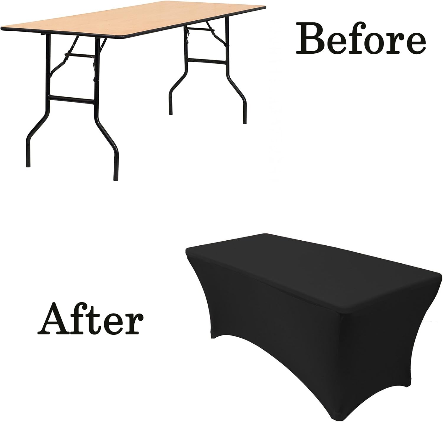 Your Chair Covers - 6 ft Rectangular Fitted Spandex Tablecloths Patio Table Cover Stretchable Tablecloth - Black: Kitchen & Dining