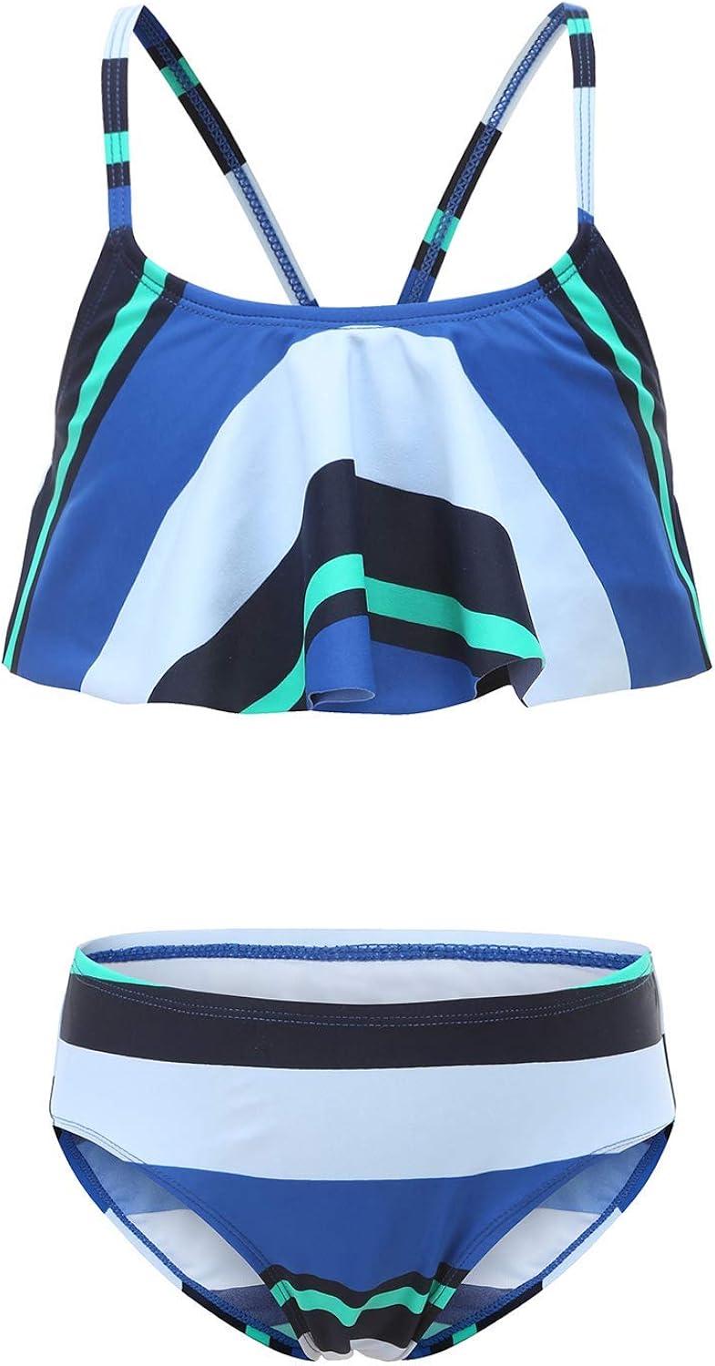 blue ruffle bathing suit