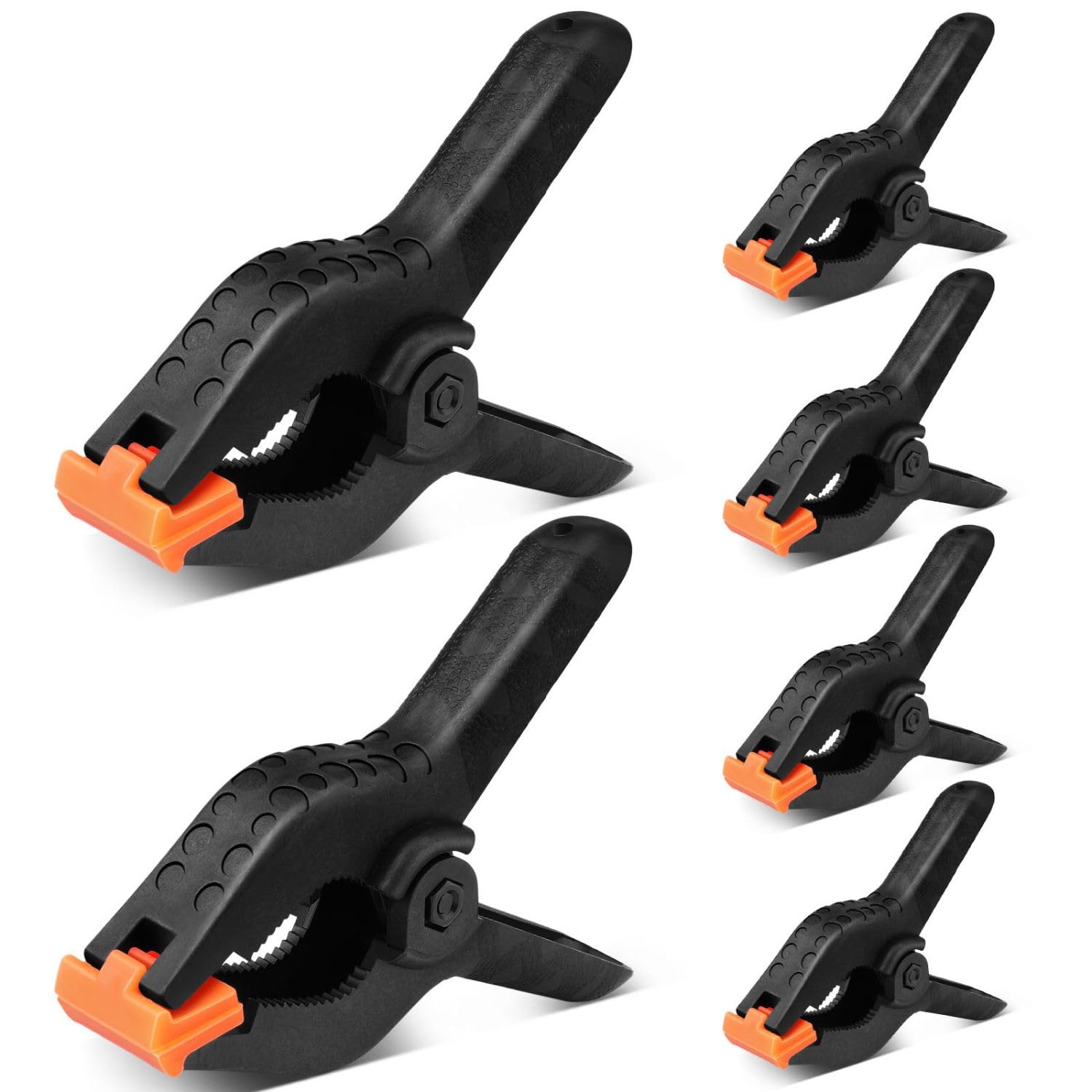 Flexzion Spring Clamps 4 Inch - Heavy Duty Plastic Spring Clips for Backdrop Stand, 6 Pack Backdrop Clips Clamps for Crafts, Balloon Arch Decorations, Woodworking, Pool Cover, Photography DIY (Black)