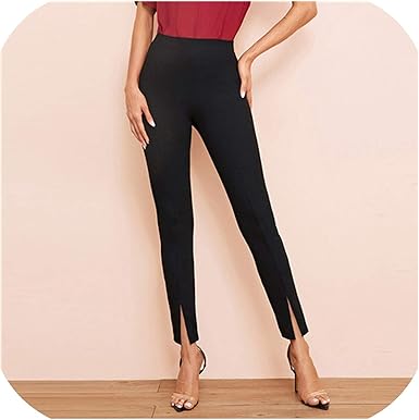 womens black high waisted skinny trousers
