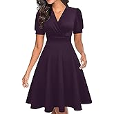 YIQ8 Women's Summer Casual Dress Short Sleeve Wrap V-Neck A-Line Dress Sundress Wedding Guest Cocktail Midi Dresses