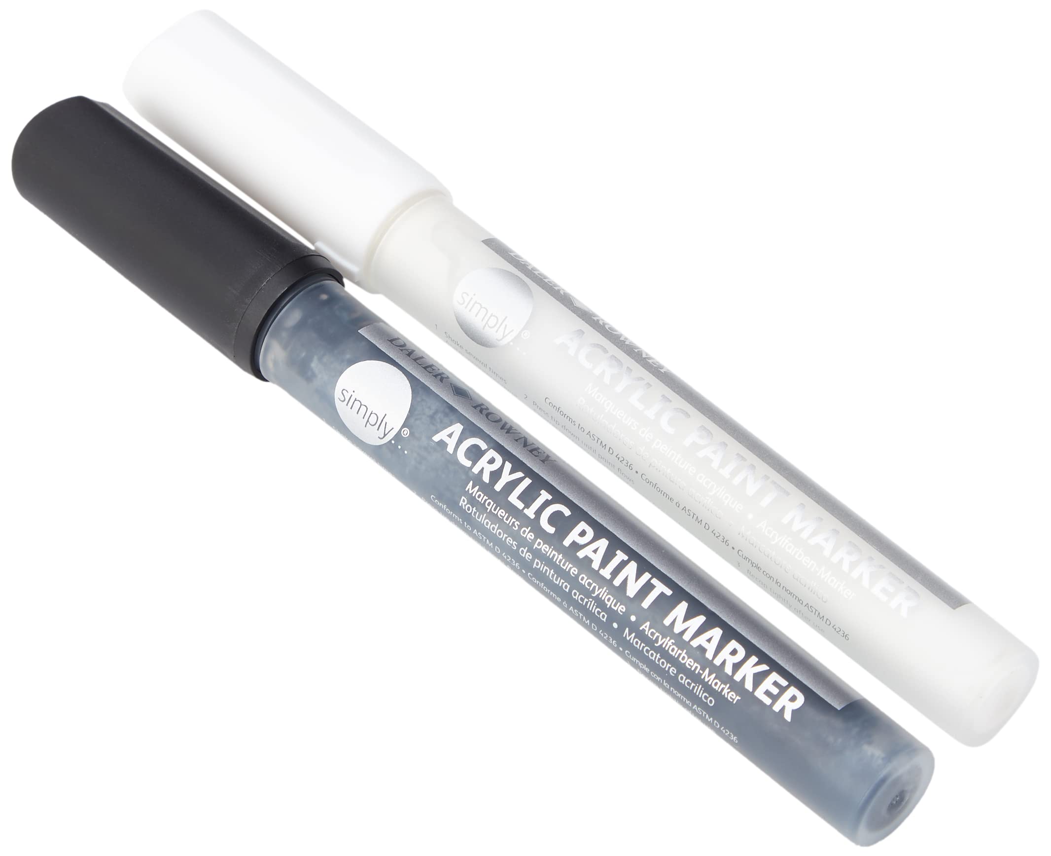 Daler-Rowney Simply Acrylic Marker Pen Set, Black and White Markers, Multi-Surface, Water-Based, 2-3mm Tip, For Entry-Level Artists & Hobbyists