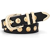 FOCAST Women Studded Belt for Jeans Dress Fashion Punk Leather Belt Black Belt With Gold/Silver Buckle Women