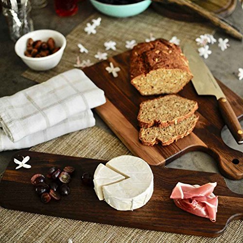 Walnut Wood Cutting Board with Handle by Virginia Boys Kitchens - 4x20 American Hardwood Chopping and Serving Rustic Paddle for Baguette Bread Cheese and Charcuterie
