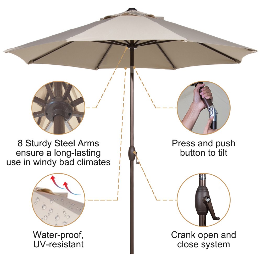 Abba Patio Outdoor 9 Feet Patio Market Table Umbrella with Push Button