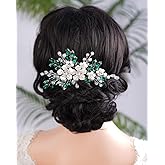 Kercisbeauty Emerald Crystal Hair Comb for Women Vintage Wedding Bridal Hair Accessories Silver Flower Hair Jewelry (Green)