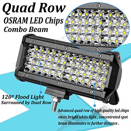 LED Light Bar,7 Inch 2PCS 288W LED Flood Light Pods Work Light Bar LED Pod Lights Spot Beam Driving Fog Lights Quad Row Cubes Lights for Jeep Off-road Truck Boat