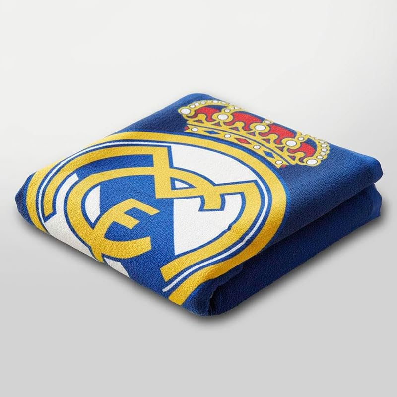 Toalla Real Madrid – Toalla Oficial con Diseño Exclusivo, Escudo y Colores del Club, Ideal para Playa, Piscina, Baño o Deporte, Accesorio Práctico para Aficionados al Fútbol