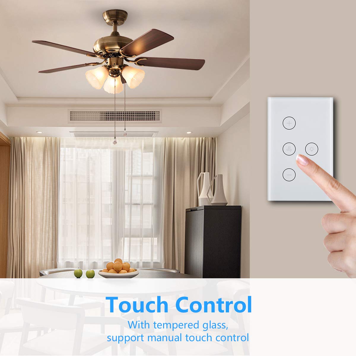 Smart Light Fan Switch, WiFi Ceiling Fan Speed Controller Fan Light Timer APP/Voice/Touch Control Compatible with Alexa and Google Home