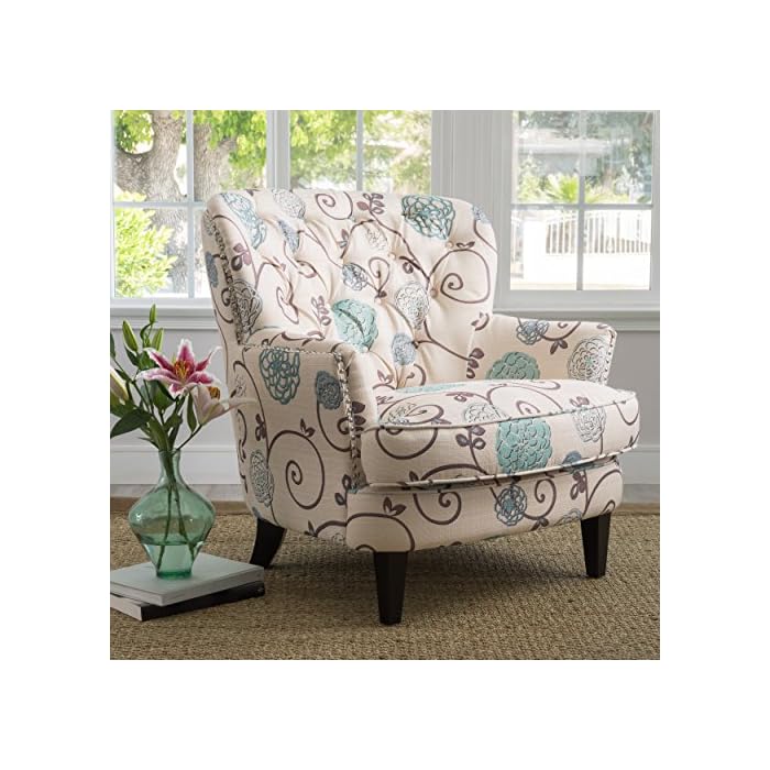 Christopher Knight Home Tafton Fabric Club Chair, White / Blue Floral LAVORIST