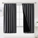 BellaHills 100% Blackout Curtains 2 Panels 66x72 Charcoal Grey Pencil Pleat