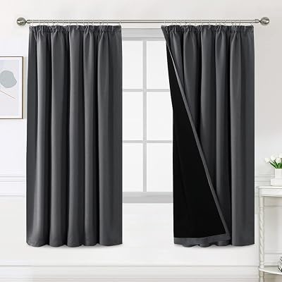 BellaHills 100% Blackout Curtains 2 Panels 66x72 Charcoal Grey Pencil Pleat