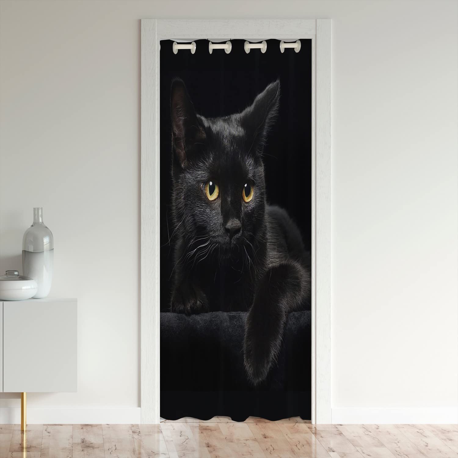 Loussiesd Black Cat Door Curtain for Doorway Privacy Cute Kitten Pet Closet Door Cover Curtain for Bedroom Living Room Insulated Thermal Curtain Room Divider Curtain Cover 132x203cm 1 Panel