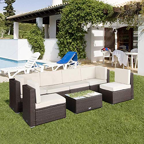 U-MAX 7 Pieces Patio PE Rattan Wicker Sofa Sectional Furniture Set Conversation Sets U-MAX 7 Pieces Patio PE Rattan Wicker Sofa Sectional Furniture Set Conversation Sets