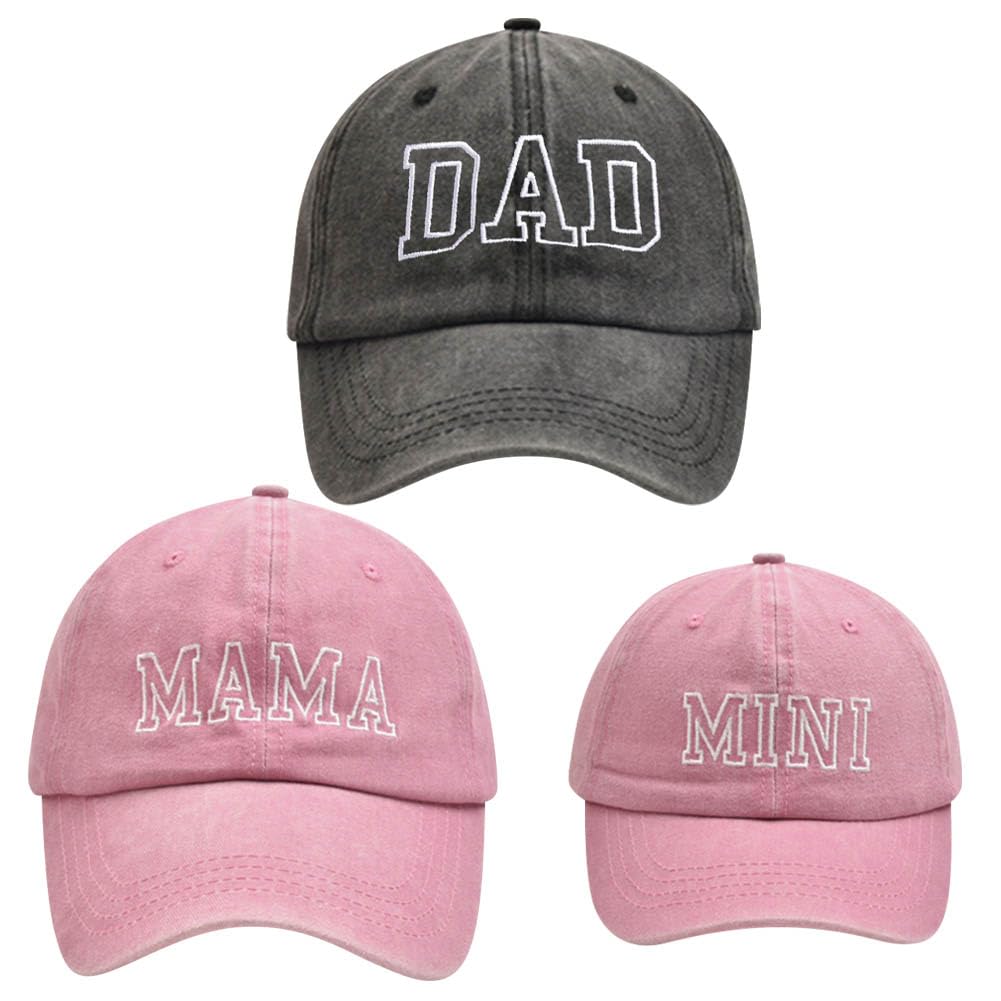 Photo 1 of ZUYYON 3 Pcs Parent-Child Baseball Hats Adjustable Mama Dad Mini Daughter Son Embroidered Cap Matching Retro Family Hats Black, Pink