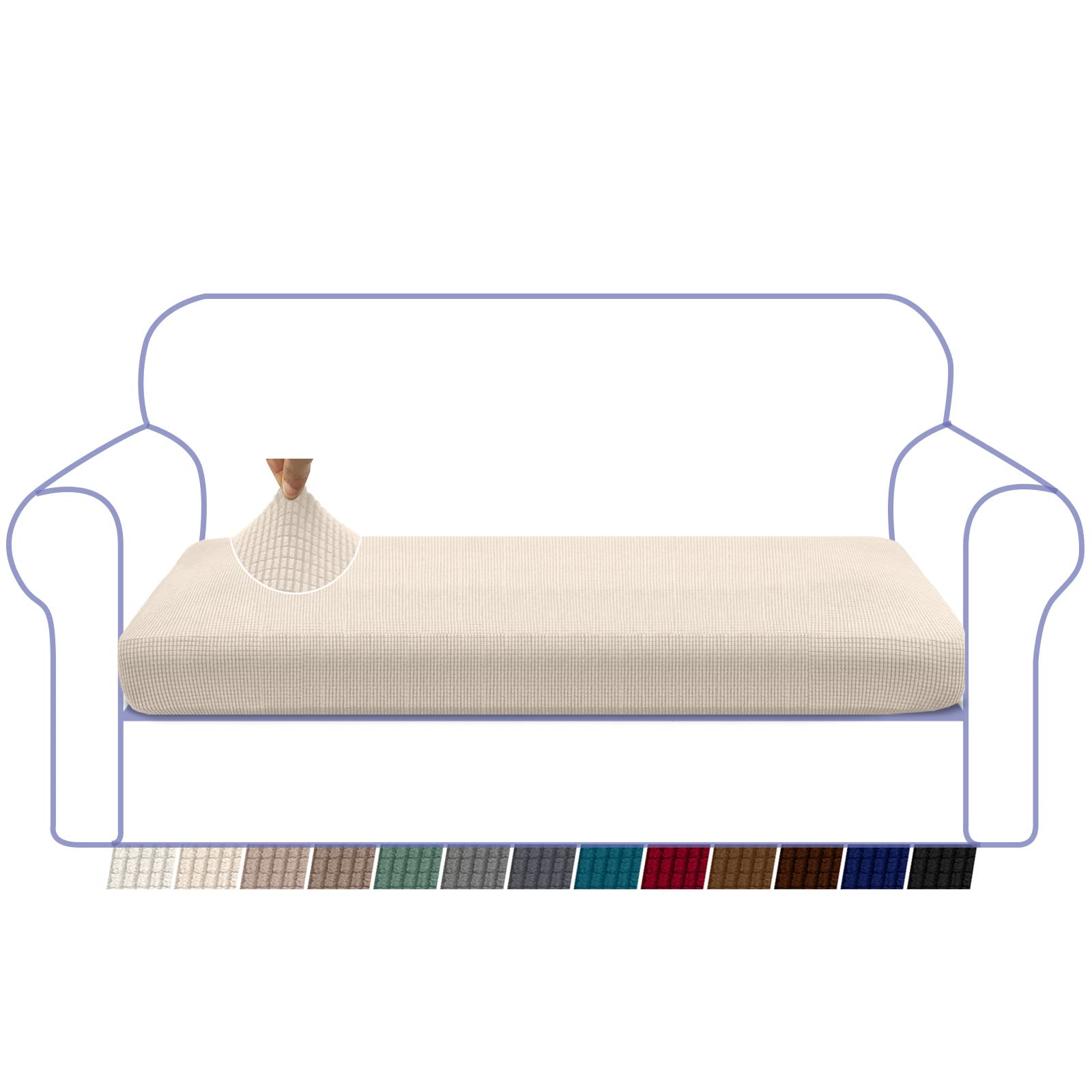 Granbest High Stretch Sofa Seat Cushion Cover Super Soft Couch Seat Cover Sofa Cushion Protector Jacquard Spandex Fabric with Elastic Bottom(3 Seater, Beige)