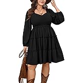CICIDUDU Plus Size Dresses for Curvy Women Smocked Long Sleeve Tiered Flowy Cute Short Fall Mini Dress