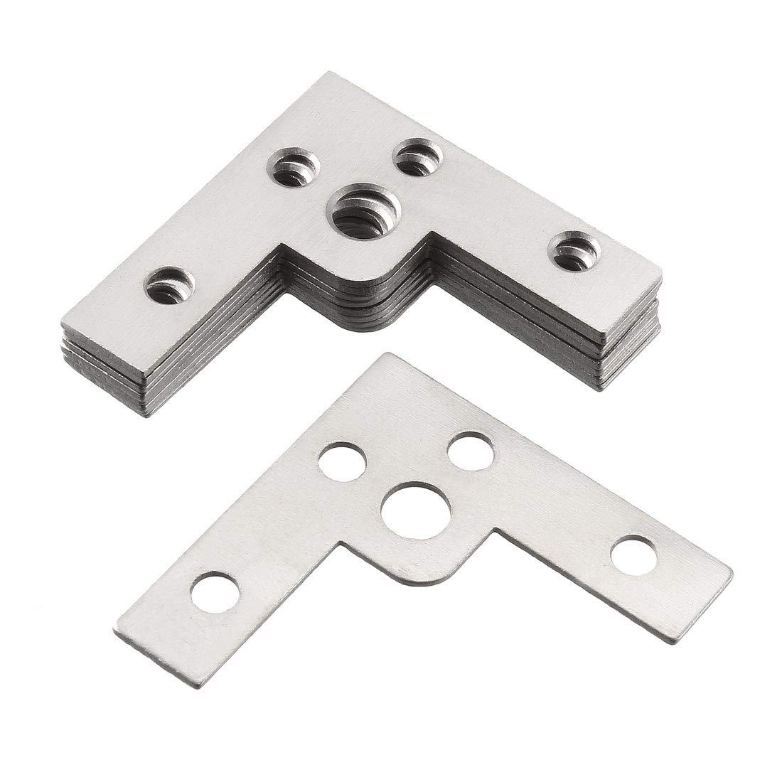 sourcing map Flat Angle Bracket Plate L Shape Repair Joining Support Brace, 40mmx40mm Silver Tone, 10Pcs