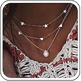 Erimberate Bohemian Layered Crystal Pendant Necklace Gold Star Choker Necklace Love Heart Necklace Chain Vintage Teardrop Rhinestone Necklace Moonstone Collar Necklace Choker Jewelry for Women
