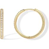 PAVOI 14K Gold Plated Cubic Zirconia Hoop Earrings for Women - 925 Sterling Silver Posts Trendy Fashion Hinged Gold Earrings for Women
